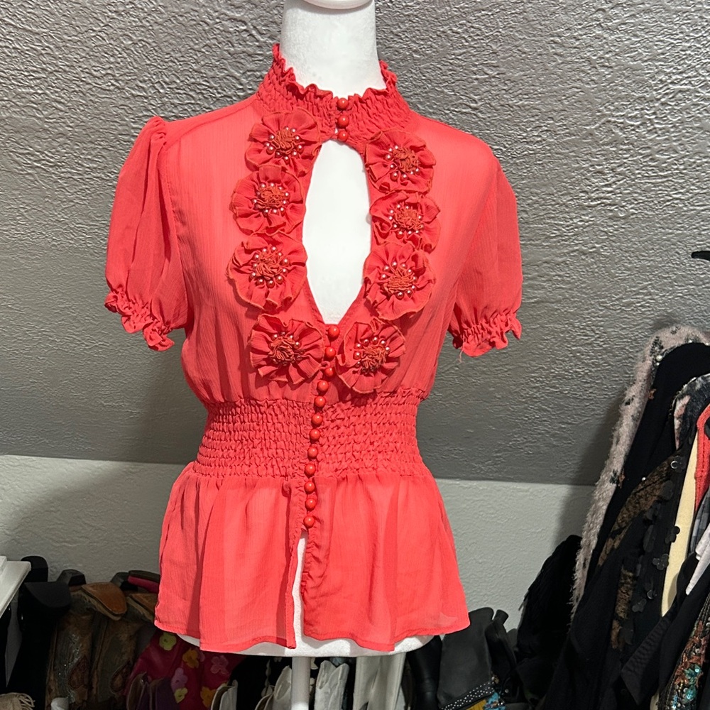 Chic Coral Floral Blouse